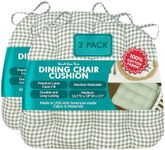 Barnett Home Decor Dining Chair Cushions with Ties, 16.5 x 18, Pack of 2 – Madrid Sage Green Gingham Check – 100% Cotton, Latex Foam Fill, Made in USA