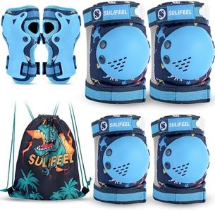 SULIFEEL Rainbow Unicorn Knee Pads for Kids Knee Elbow Pads Wrist Guards with Drawstring Bag Adjustable Protective Gear Set for Girls Roller Skating Bike Cycling Skateboard Scooter