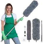 Vicloon Feather Duster Extendable, 2-in-1 100 Inches Microfiber Duster Includes 2 Heads, Cleaning Steel Telescopic Duster with Bendable and Window Slot Cleaning Brush Hand for Cleaning Fans, Cars