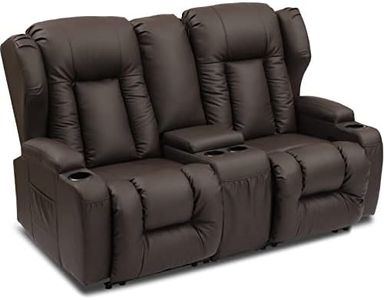 SAMERY 67" RV Loveseat Recliner | Double Recliner RV Sofa & Console | Wall Hugger Reclining RV | RV Theater Seats | RV Couch | RV Theater Seating | RV Furniture, Manual Recliner Chair (Loveseat-Brown)