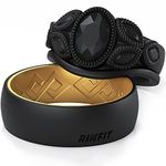 Rinfit Matching Silicone Rings for Couples - Silicone Wedding Bands Sets for Him and Her - His and Hers Wedding Ring Sets - Oval - Black & Two Tone - Black/Gold - Women 6 & Men 9