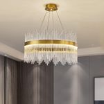 USOR Modern Glass Chandelier D60cm Luxury Round Gold Hanging Ceiling Light 3 Colors Light Dimmable Semi Flush Mount Chandelier Pendant Lights Fixture for Dining Room Living Room Kitchen Bedroom