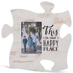 P. Graham Dunn This is Our Happy Place White Distressed Wood Look 4 x 6 Wood Puzzle Wall Plaque Photo Frame