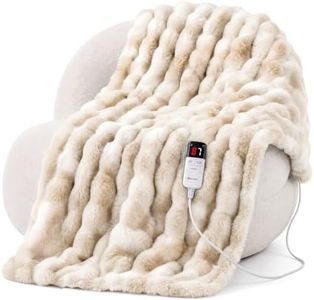 Warmrest Heated Blanket Faux Rabbit Fur Electric Blanket 90"x100" Beige
