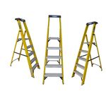 LADDERMAN 5 Step Platform FRP 184 cm for Home Use Self Supported Folding Type Electrical Shock-Free Fibreglass Safety Ladder (Yellow, Standard Size)