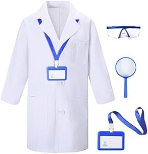 TOGROP 4Pcs Doctor Scientist Lab Costume for Kids Role Play Thick White Coat Birthday Party Gift 10-12 Years