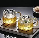 KiKiluxxa Golden/Black Handle Glass Tea and Coffee Cup/Mug - Set of 2, Clear, 410ml