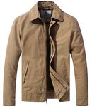 WenVen Men's Lightweight Jacket Cotton Zipper Casual Windbreaker(Khaki,Medium)