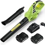 bigzzia Cordless Leaf Blower Electric Handheld Blower with 2Pcs 20V Batteries 2-Speed Modes 209CFM for Garden Leaves Grass Cuttings