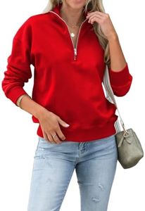 Dressmine Quarter Zip Pullover Sweatshirts for Women Comfrt Cute Long Sleeve Half Zip Up Hoodie Drop Shoulder Jackets Red XXL