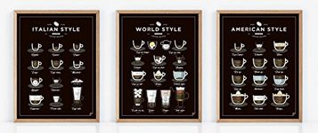 Follygraph Coffee Prints Lover Set - 12x16 in - 3 Original Posters: Italian Style Coffee, World Style Coffee, American Style Coffee