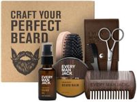 Every Man Jack Beard Care Gift Set for Men – Complete Grooming Kit with Beard Oil, Balm, Brush, Dual-Sided Comb, Trimming Scissors & Mustache Comb - Sandalwood Scent
