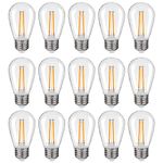 15 Pack S14 LED String Light Bulbs, 2W Equivalent to 20W, Plastic Shatterproof Waterproof Outdoor Vintage Edison LED Replacement Bulbs, E26 Base, CRI80, 2200K Warm White, Non-Dimmable