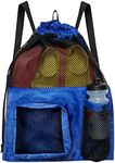 Mesh Drawstring Beach Backpack with Adjustable Straps - For Summer Adventures- Durable and Lightweight Backpack – Multipurpose Compartments Perfect for Beach, Gym, Swimming etc, 60x43 cms, Blue