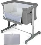 COSTWAY 3-in-1 Baby Bedside Crib, Easy Folding Cot Bed with Mattress, Breathable Mesh Window, Lockable Wheels and Travel Bag, Height Adjustable Newborn Sleeper for Birth to 9kg (Light Grey)