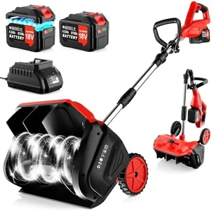 Cordless Snow Shovel with Wheels, 16.5"Brushless Electric Snow Blower Battery Powered 4.5AH, 20-30FT Throw Distance/Larger Snow Removal,12lb Lightweight Snow Thrower for Driveway/Steps/Patio/Sidewalk