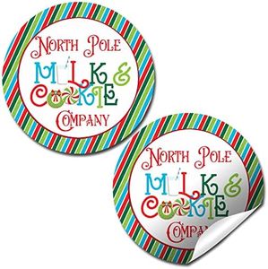 North Pole Milk & Cookie Company Christmas Sticker Labels, Total of 40 2" Circle Stickers by Amanda Creation