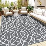 HEBE Outdoor Rug 9'x12' Waterproof Patio Mat Reversible Outside Mats Outdoor Carpet RV Camping Rugs Plastic Straw Rug Outdoor Area Rug for Patios, Porch, RV, Balcony, Beach, Deck，Grey