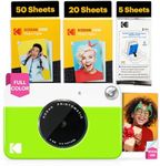 Kodak Printomatic Full-Color Instant Print Digital Camera - 75 Sheets Bundle - Prints On Zink 2x3 Sticky-Back Photo Paper - 5MP, Portable, Creative Fun Gift for Birthday, Christmas, Holiday - Green