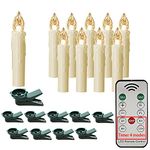 HANNAHONG 10 pcs LED Flamessless Taper Candles with Remote,Small Mini Flickering Wax,Battery Operated Window Clips Lights for Stick Candelabra,Wreath,Christmas Tree Decor