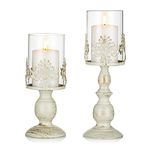 Sziqiqi 2 Pcs Vintage Pillar Holder, Iron Tall Candle Holders Set, Wedding Party Centrepiece Table Top Candlelight Decor, S+L