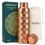 DIPHORIA 100% Pure Copper Water Bottle – 950ml / 32oz – Leak Proof Ayurvedic Drinking Bottle for Daily Hydration – BPA Free – Handcrafted Copper Bottle (Diamond)