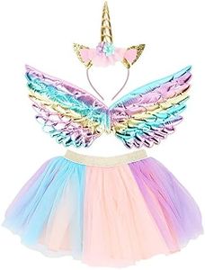 AUTOWT Girls Rainbow Tutu Skirt Set, Colorful Fluffy Ballet Costume with Unicorn Headband and Angel Wing, Little Girls Dress Up Tulle Tutu Outfit for 0-5 Years Kids Photography Birthday Dance Party