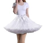 Tmade Women's Tulle Petticoat Tutu Party Multi-Layer Puffy Cosplay Skirt, White, Length 40cm, Waist 56-100cm