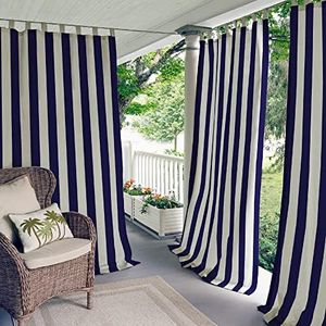 Elrene Home Fashions 026865874464 Indoor/Outdoor Tab Top Stripe Single Panel Window Curtain Drape, Navy, 50" x 84"