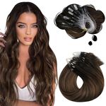 Moresoo Brown Micro Ring Hair Extensions Ombre Darkest Brown and Chestnut Brown Micro Loop Human Hair Extensions 14 Inch Micro Beads Hair Extensions 1g/s 50g/Pack #2/6/2