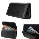 Samsung Galaxy Grand Prime ~ Pouch Leather Wallet ID Card Holder Carrying Case Belt Loops Holster (fits Phone+Hybrid Armor Dual Layer Protective Kickstand Case Cover) (Smooth Pouch)