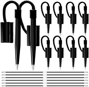 Performore 12 Pack of 5 inch Secure Counter Pens, Black with Plastic Secure Cord Attached To Adhesive Back Base Pen Holder, Reception Pen Includes 12 Refills for Home Workplace School Office