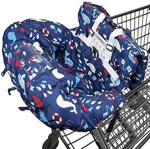 Shopping Cart Cover for Baby- 2-in-1 - Foldable Portable Seat with Bag for Infant to Toddler - Compatible with Grocery Cart Seat and High Chair - Includes Free Carry Bag (Blue Whale)