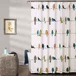 Lush Decor Rowley Birds Shower Curtain, 72” W x 72” L, Multi - Colorful Floral Bird Pattern - Whimsical & Playful Bird Shower Curtain - Farmhouse, Coastal, & Boho Bathroom Decor