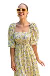 Sheetal Associates Women's Maxi Floral Print Crepe Puff Sleeves Casual Dress Yellow