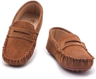 DADAWEN Toddler Little Kid Boys Girls Soft Suede Leather Slip On Loafer Flats Dress Shoes Casual Boat Shoes Wedding Church School Oxford Shoes Loafers Brown US Size 2 M Little Kid