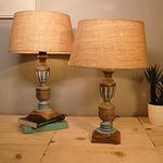 Homesake® Signature Rustic Table Lamp Set of 2, Farmhouse Living Room Bedroom House Bedside Nightstand Home Office Reading Light, (Trophy Distress Blue Jute)