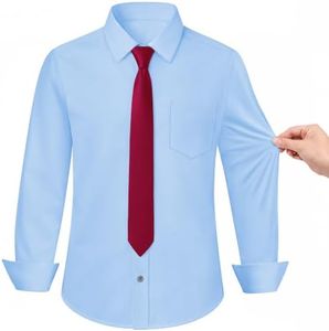 Singing Parrot Boys' Long Sleeve Dress Shirt with NeckTie Light Blue 3 | Casual & Formal Kids Dress Shirt, Breathable Wrinkle Resistant Button Down Shirt with Cuff Sleeves & Chest Pocke