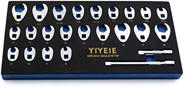 YIYEIE 3/8" Drive Crowfoot Wrench Set with 2 Extension Bars, 24-Piece Metric & SAE, 8-22mm & 5/16"-7/8", CR-V Steel Crows Foot Wrench, Flare Nut Wrench Set with EVA Foam