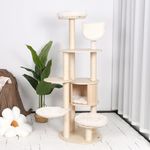 KAMABOKO 64" Tall Cat Tree - Wooden Cat Tree Tower with Cat Condo, Hammock & Top Perch, Modern Tall Cat Tree w/Natural Sisal Posts for Climb Scratch Play Rest