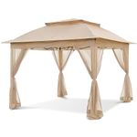 Invezo Outdoor Garden Gazebo Tent (11 x 11 Feet, Waterproof, Khaki) Shed, Canopy Tent,Instant Pop Up Tent.