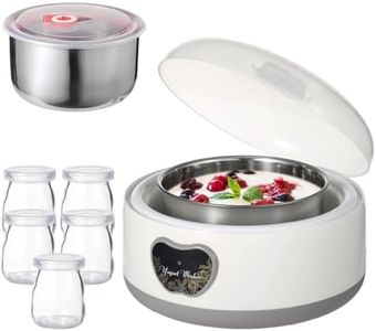 15W Yogurt Maker Machine, 1.2 L Automatic Stainless Steel Yogurt Maker with 5 Tight Seal Glass Jars, Auto Constant Temperature, PTC Heating, Home Yogurt Machine, Healthy Present