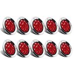 Partsam Red 4" Inch Round LED Trailer Tail Lights [DOT Certified] [Stainless Steel Chrome Bezel] Stop Turn Brake Lights 12 LED for Trucks RV Jeep (Pack of 10)