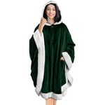 PAVILIA Angel Wrap Hooded Blanket | Poncho Blanket Wrap with Soft Sherpa Fleece | Plush, Warm, Wearable Throw Cape with Pockets for Women Gift (Green)