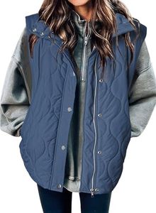 EVALESS Casual Cropped Puffer Vest Women Plus Size Lightweight Quilted Stand Collar Sleeveless Jackets Fall Winter 2026 Button Zip Up Warm Coat Outerwear with Pockets Blue XX-Large