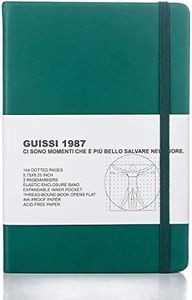 Guissi Classic Dotted Grid Bullet Notebook Journal Dot Hard Cover A5 Premium 100gsm Thick Acid-Free Paper with Fine Inner Pocket Faux Leather Office School Supplies 144 Pages Designed in Florence