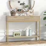 Anmytek Console Table with Storage, Wood Entryway Table with 2 Drawers, Narrow Long Sofa Table Hallway Foyer Table with Storage Shelves Behind Couch Table for Living Room