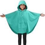 JEMIDI Kids Rain Poncho - Waterproof & Breathable - Exciting Water-Reaction Pattern & Unisex Design - Includes Front Pocket & Carry Bag - Green, Small Size (3-5 Years)