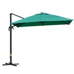 Outsunny 10x10ft Cantilever Umbrella with 4 Adjustable Angle and Rotation, Square Top Market Parasol with Aluminum Pole and Ribs for Backyard Patio Outdoor Area, Green
