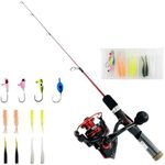 WIDDEN Ice Fishing Rod and Reel Combo, 27" Medium Light Spinning Ice Fishing Pole, Ice Fishing Gear with Tackle Box Kit Fishing Line Fishing Lures for Saltwater Freshwater Trout Bass Walleye